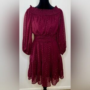 Premier amour Macy’s Burgundy Wine off shoulder party occasion dress size 6 EUC